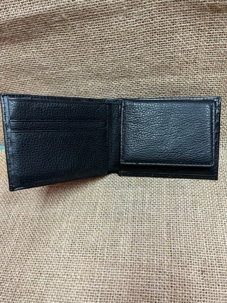 Men's Bifold Leather Wallet in Black/Blue/White with Tooled Overlayed Leather - N5415127 - Blair's Western Wear Marble Falls, TX