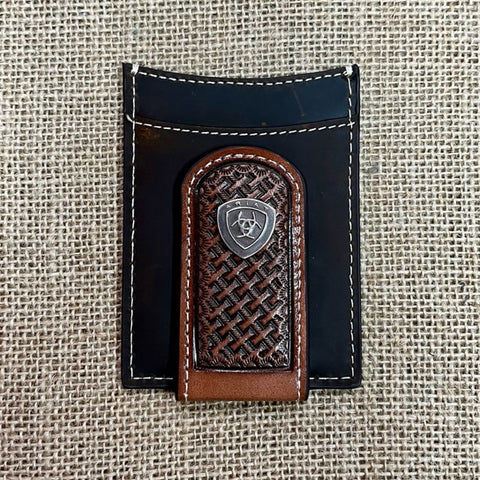 Men's Ariat Leather Money Clip w/ Tooled Leather in Brown/ Dark Chocolate - A3553602 - Blair's Western Wear in Marble Falls, TX 