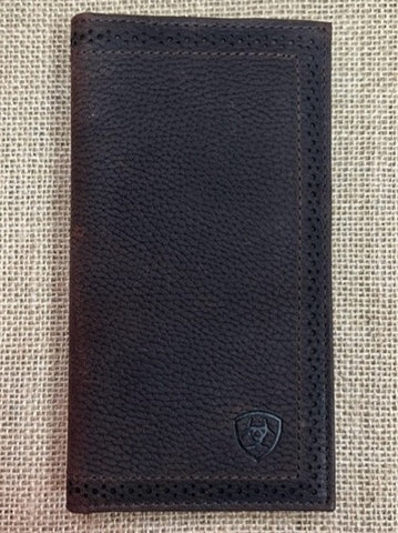Men's Ariat Checkbook Wallet in Dark Chocolate with Textured Edge - A35126283 - Blair's Western Wear Marble Falls, TX 