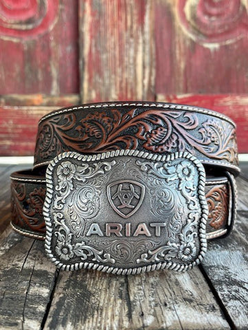 Men's Tooled Leather Belt in Two-Toned Leather - A1020467 - Blair's Western Wear Marble Falls, TX 