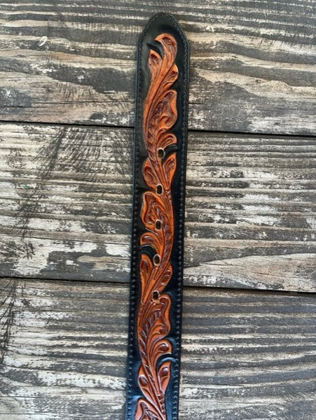 Men's Two-Toned Tooled Leather Belt with Etched Buckle - C42863 - Blair's Western Wear Marble Falls, TX