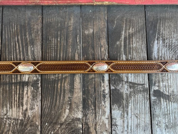 Men's Brown Tooled Leather Belt with Silver Conchos - C42644 - Blair's Western Wear Marble Falls, TX