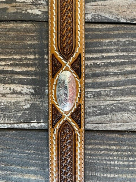 Men's Brown Tooled Leather Belt with Silver Conchos - C42644 - Blair's Western Wear Marble Falls, TX