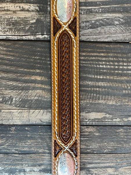 Men's Brown Tooled Leather Belt with Silver Conchos - C42644 - Blair's Western Wear Marble Falls, TX
