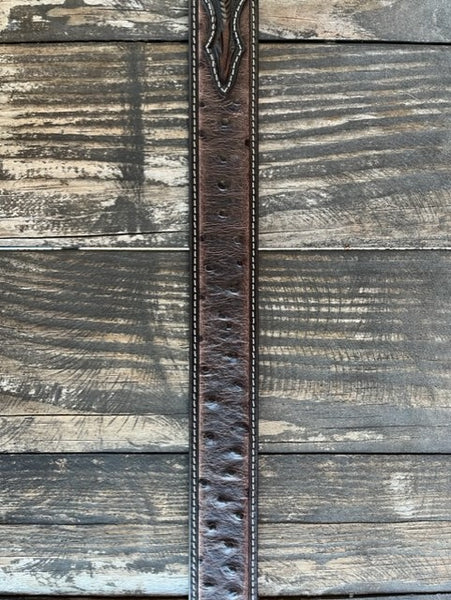 Men's Ostritch Print Belt in a dark brown - A1017202 - Blair's Western Wear in Marble Falls, TX