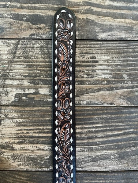 Men's Tooled Leather Belt in Dark Brown & Light Brown Two-Toned Leather - 26FK08 - Blair's Western Wear Marble Falls, TX