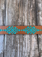Kids Leather Belt with Turquoise Tooling and Etched Buckle - C30220 - Blair's Western Wear Marble Falls, TX
