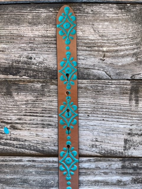 Kids Leather Belt with Turquoise Tooling and Etched Buckle - C30220 - Blair's Western Wear Marble Falls, TX