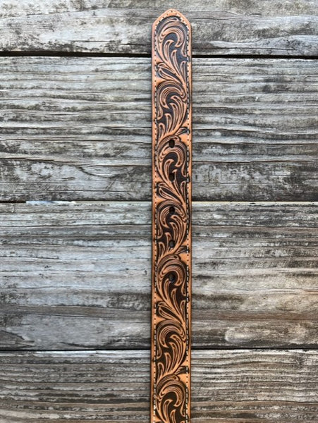 Kid's Tooled Leather Belt in Tan & Chocolate Tooled Leather - D120002108 - Blair's Western Wear Marble Falls, TX