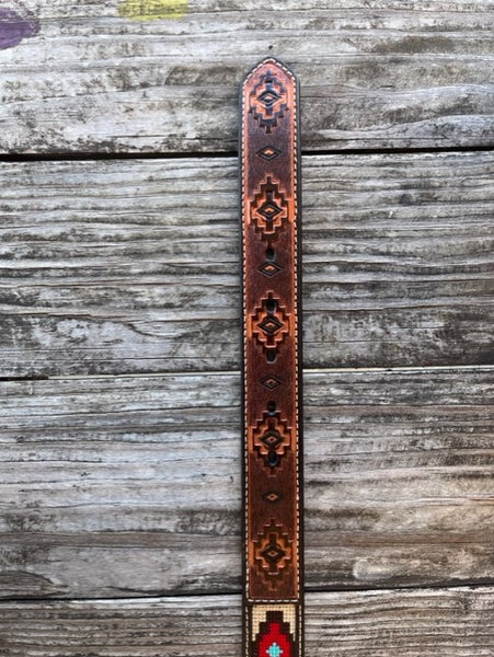 Kid's Aztec & Tooled Leather Belt with Etched Buckle - D120002008 - Blair's Western Wear Marble Falls, TX