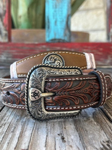 Kid's Leather Western Belt with Etched Buckle and Conchos - A1306644 - Blair's Western Wear Marble Falls, TX 
