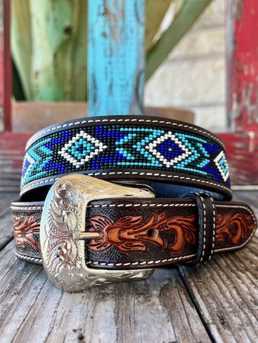 Kid's Leather Western Belt with Beaded Aztec Desgin - XIBB100K - Blair's Western Wear Marble Falls, TX 