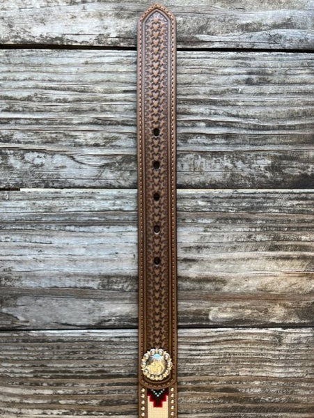 Kid's Tooled Leather Belt with Studs and Woven Aztec Desgin - A1307108 - Blair's Western Wear Marble Falls, TX