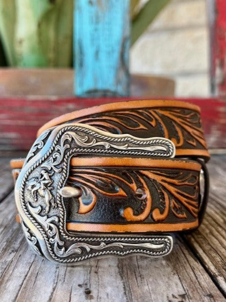 Kid's Tooled Leather Belt with Etched Buckle - C60214 - Blair's Western Wear Marble Falls, TX 