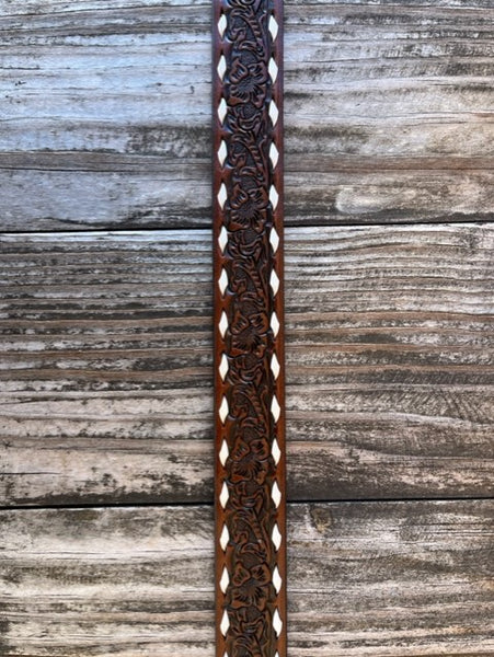Kids Tooled Leather Belt With Buckle in Brown & White - N4436208 - Blair's Western Wear Marble Falls, TX