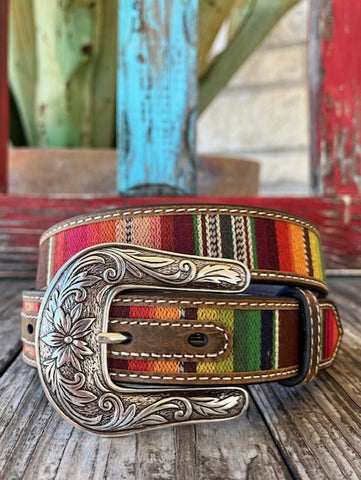 Kid's Serape Leather Belt with Etched Buckle - N4440797 - Blair's Western Wear Marble Falls, TX 