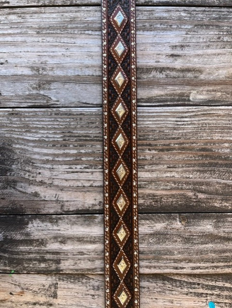 Kid's Tooled Leather Belt with Diamond Conchos and Diamond Design - 615 - Blair's Western Wear Marble Falls, TX