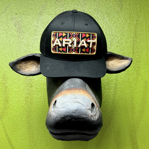 Black Mesh Aztec Men's Ariat Logo Cap - A300085201 - Blair's Western Wear Marble Falls, TX