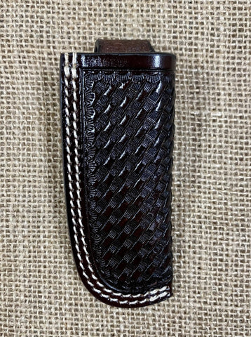 Chocolate basketweave tooled leather knife sheath - K215 - Blair's Western Wear Marble Falls, TX