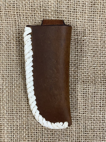 Brown oil tan leather knife sheath with rawhide whipstitch - K224 - Blair's Western Wear Marble Falls, TX