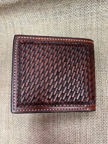 Men's Bifold Wallet with Aztec Beading & Basket Weave Tooled Leather - XH1014B - Blair's Western Wear Marble Falls, TX