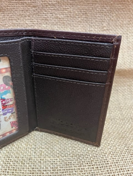 Men's Trifold Leather Wallet w/ Leather Roughout and Tooled Overlayed Cross Detail - N5413608 - Blair's Western Wear Marble Falls, TX