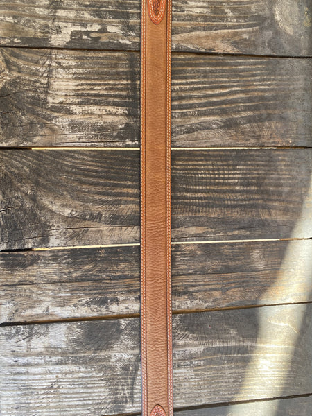 Men's Basket Weave Tooled Leather Belt With Smooth Leather Middle in Brown - 2278 - Blair's Western Wear Marble Falls, TX