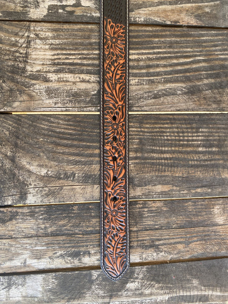Men's Tooled Leather Belt with Etched Cross Conchos - A10412133 - Blair's Western Wear Marble Falls, TX