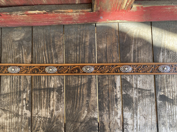 Men's Western Tooled Leather Belt with Star Concho - Blair's Western Wear Marble Falls, TX