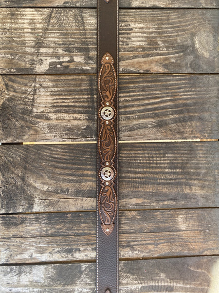 Men's Tooled Leather Belt with Star Conchos - A1037602- Blair's Western Wear Marble Falls, TX