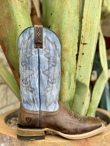 Chocolate Brown boot with Blue tops Ariat Men's Boot - 10050890 - Blair's Western Wear Marble Falls, TX