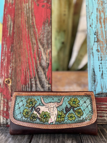 Brown & Turquoise Ladies Hand painted Tool Crossbody / Wallet ADBGM102K - Blair's Western Wear Marble Falls, TX
