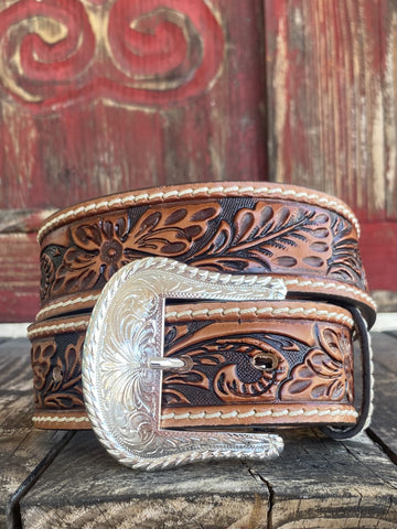 Men's Western Brown Tooled Leather Belt - C40064 - Blair's Western Wear Marble Falls, TX