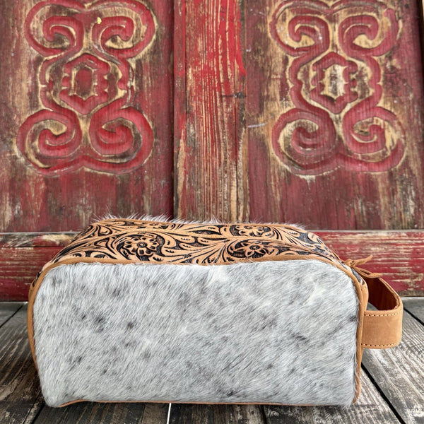 Salt & Pepper Cowhide Tooled Shave Kit - 18RTT09 - Blair's Western Wear Marble Falls, TX