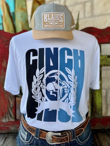 Men's Cinch T-Shirt in White/Blue - MTT1690550 - BLAIR'S WESTERN WEAR MARBLE FALLS, TX 