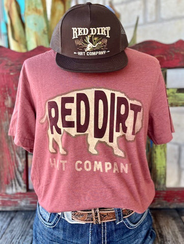 Men's Red Dirt T-Shirt in Brick & Tan "Red Dirt Hat Company" - RDHCT138 - Blair's Western Wear Marble Falls, TX 