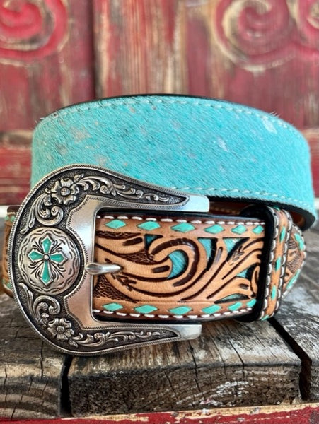 Ladies Acid Cowhide Belt with Tooled Leather Ends - D140001433 - BLAIR'S WESTERN WEAR MARBLE FALLS, TX 