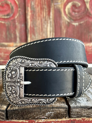 Ladies Black Smooth Leather Ariat Belt - A1523401 - BLAIR'S WESTERN WEAR MARBLE FALLS, TX 