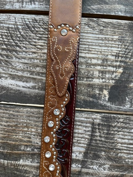 Ladies Two Toned Tooled Leather Belt with Studs and jewels - C50499 - BLAIR'S WESTERN WEAR MARBLE FALLS, TX