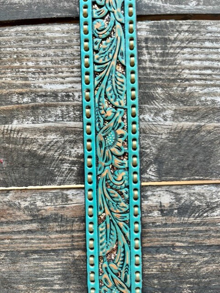 Ladies Floral Tooled Leather Belt with Silver Buckle