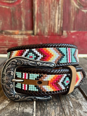 Ladies Western Belt in Beaded Aztec Design - N320002508 - BLAIR'S WESTERN WEAR MARBLE FALLS, TX 