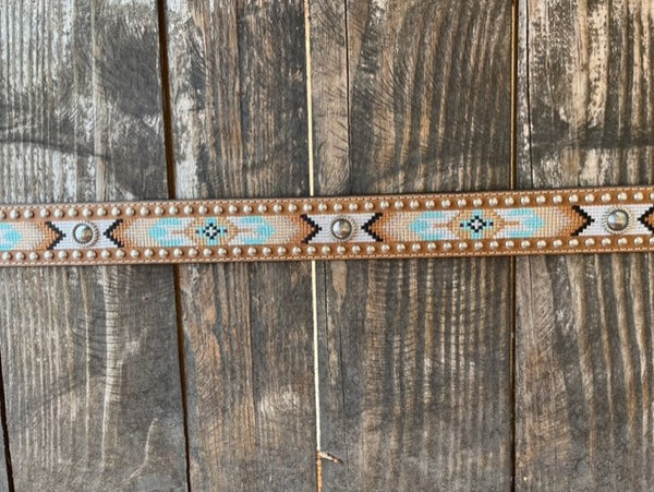 Ladies Belt in Embroidered Aztec Design and Silver Conchos/Stud Detailing - N320003044 - BLAIR'S WESTERN WEAR MARBLE FALLS, TX
