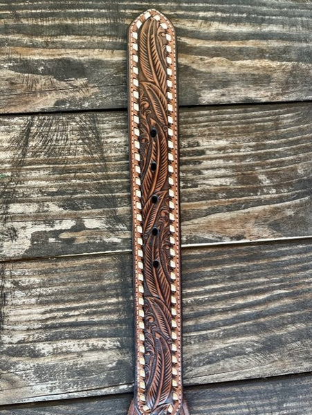 Women's Tooled and Braided Leather Belt with Turquoise Heart Conchos - D140002408 - BLAIR'S WESTERN WEAR MARBLE FALLS, TX