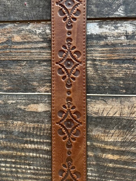 Ladies Tooled Leather Belt with Turquoise Heart Buckle