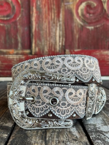 Ladies Leather Belt Overlayed With Lace - A3650 - Blair's Western Wear Marble Fall, TX 