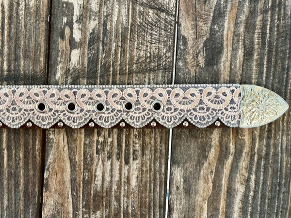 Ladies Leather Belt Overlayed With Lace - A3650 - Blair's Western Wear Marble Fall, TX