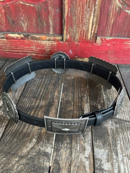 Men's Oversized Concho Belt in Tooled Black Leather with Oval & Rectangle Oversized Conchos - A1531801 - BLAIR'S WESTERN WEAR IN MARBLE FALLS, TX