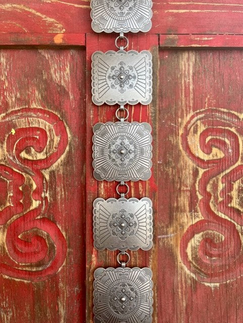 Ladies Overside Silver Concho Belt with Aztec Etching - D140004036 - BLAIR'S WESTERN WEAR MARBLE FALLS, TX 