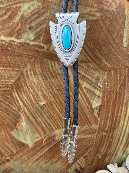 Arrowhead with Turquoise Stone Bolo - 22118 - BLK/SLV - BLAIR'S Western Wear located in Marble Falls TX