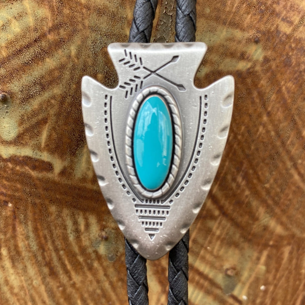 Arrowhead with Turquoise Stone Bolo - 22118 - BLK/SLV - BLAIR'S Western Wear located in Marble Falls TX
